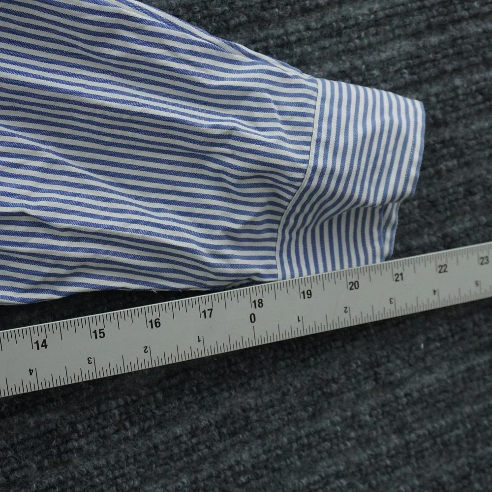 VTG Ralph Lauren Yarmouth Button Down 17-35 Blue White Striped Flesh Pony Shirt